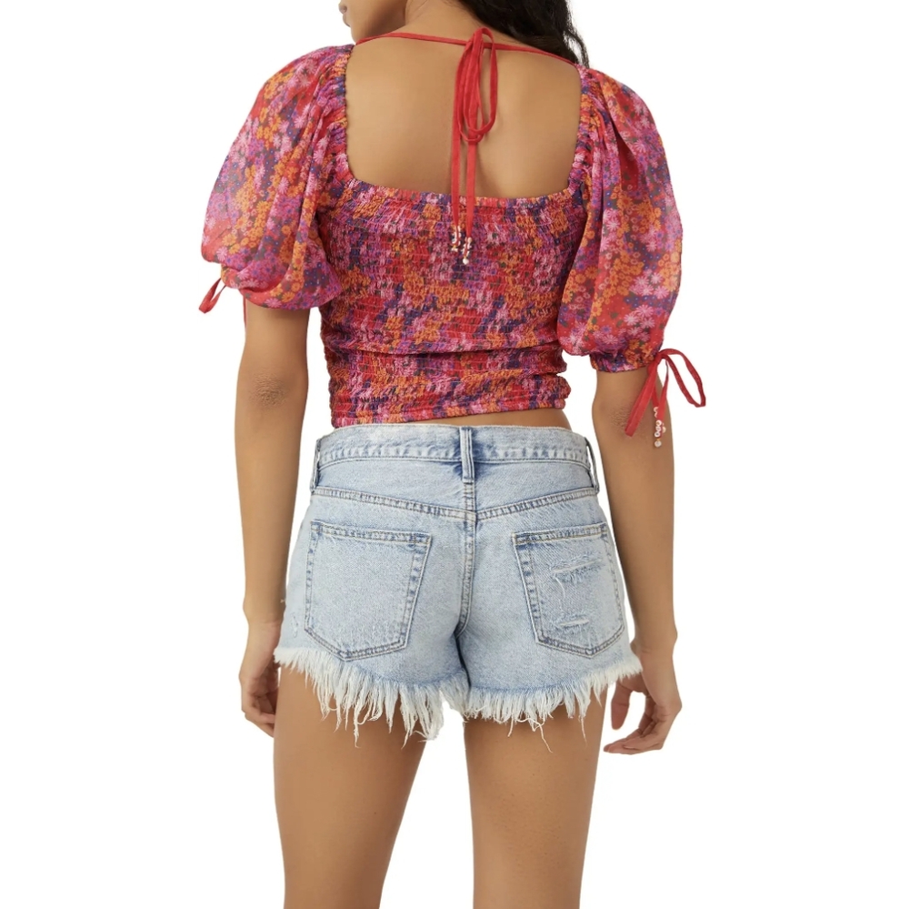Free People Back on Top Smocked Hot Pink Combo Crop Top Size Medium - Picture 3 of 10